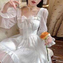 Pengpeng Dress French Sweet First Love Fairy Spring/summer Reduced Bow Tie Slim Waist Princess Style Medium Length