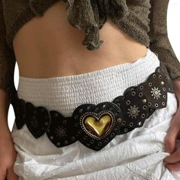 Belts Women Belt Vintage PU Leather Heart Casual Waistbelts Sun Wide Cinch Wrap Retro Waistband