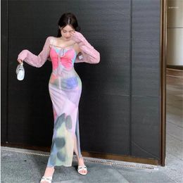 Casual Dresses Holiday Fashion 2 Piece Sets Colorful Butterfly Print Slit Long Strap Dress&Long Sleeve Short Cardigan 2024 Summer 2pc Suits