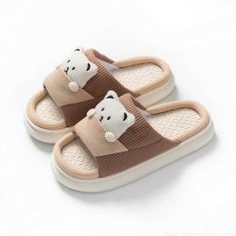 Slippers Slippers 2023 Cute Bear Coon Linen Women Summer Sandals Plaorm Memory Foam Pillow Slides Soes Non-Slip Mute ome Flip Flops H2403266MMF