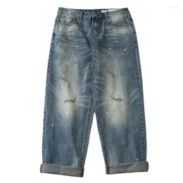 Men's Jeans Water Wash Splash Paint Dot Moustache Effect Hole Make Old Straight Tube Young Versatile Trendy