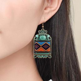 Dangle Earrings MYWINY OWN DESIGN Geometric Pattern Vintage Windows Shape Ethnic Square Exotic Fabric Women