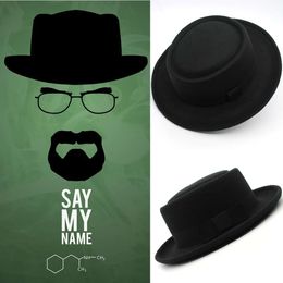 Cross Border Breaking Bad Pork Pie Curled Small Brimmed Top Hat, Deadly Poison Master Old White Flat Top Felt Hat
