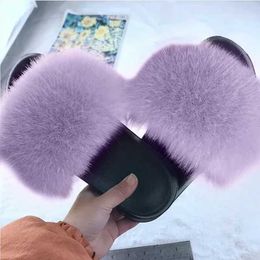 Slippers Slippers 23 Colour Fasion womens fur slippers Womens Soes Plus fox air fluffy sandals Winter warm H240326UHXV