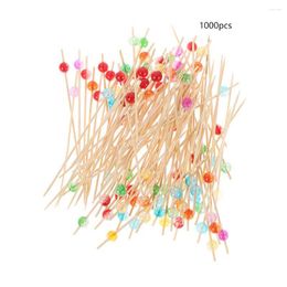 Disposable Flatware 100pcs Colorful Beads Bamboo Fruit Sticks For Decoration Cocktail Salad Snack Sandwich Buffet Toothpicks Fountain