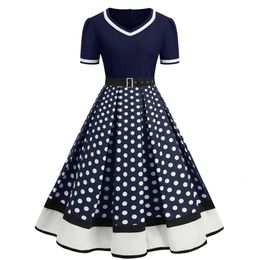 Polka Dot Swing Women Summer Dresses Hepburn Style VNeck Short Sleeve Robe Pinup Vintage Rockabilly Party Office Dress 240327
