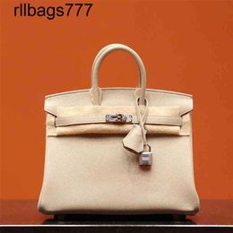 Handbags Genuine Leather Designer Bk Handbag Master Handmade Women's Small Platinum 25 Litchi Pattern Togo Calf 8o Pearl Grey