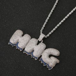 Custom Name Blue Bottom Letters Pendants Necklaces Zircon Hip Hop Jewelry With Gold Silver 24inches Rope Chain273D