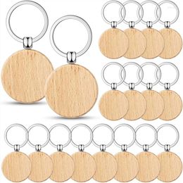 Hooks 50 Pieces Blank Wooden Key Tag Engraving Blanks Unfinished Wood Keychain Ring Tags For DIY Crafts Round