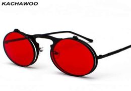 Kachawoo round flip up sunglasses retro men metal frame red yellow lens accessories unisex sun glasses for women5591551