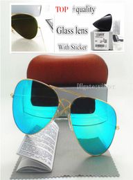 Top Quality Glass Lens Pilot Classic Sunglasses Men Women Brand Designer Plant UV400 Mirror 58MM 62MM Brown Case storage Box Stick8600718