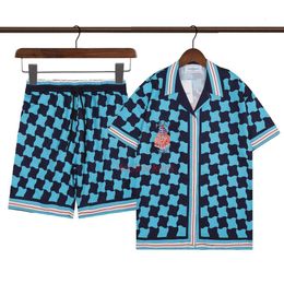 designer polo casablanca t shirt mens shirt Hawaiian beach vacation blue print plaid shirt with quarter sleeves