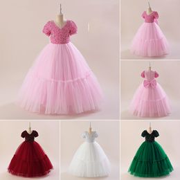 Beauty Green Pink White Wine Jewel Girl's Pageant Dresses Flower Girl Dresses Girl's Birthday/Party Dresses Girls Everyday Skirts Kids' Wear SZ 2-10 D327214