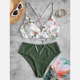 Women's Swimwear Two Piece Swimsuit Women Flower Print Bikini Sets Brazilian Beachwear Swimsuits For Tankinis Set