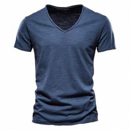 aiopeson 100% Cott Men T-shirt V-neck Fi Design Slim Fit Soild T-shirts Male Tops Tees Short Sleeve T Shirt For Men G9SN#