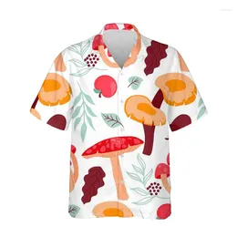 Men's Casual Shirts Cartoon 3D Printed Mushroom Floral Hawaiian Shirt Men Summer Streetwear Plants Graphic Beach Blouses Short Sleeve