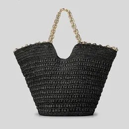 Evening Bags Tote Casual Straw Handmade Weave For Women Luxury Designer Handbags And Purse 2024 In Hardware Chain Shoulder Beach Bag