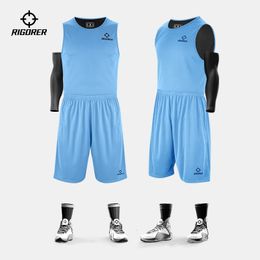RIGORER Doublesided Print Basketball Jerseys Team Club Suit Men Diy Sports Breathable Training Set Sleeveless Uniform Plus Size 240325