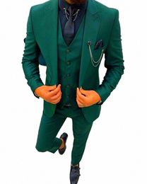 wedding Men Suits Single Breasted Peak Lapel Blazer Green/Blue 3 Pieces Jacket Vest Pants Elegant Groom Busin Costume Homme e4vP#