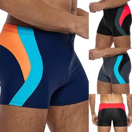 Men's quick drying sports shorts with fashionable striped patchwork men's swimming trunks in Europe and America