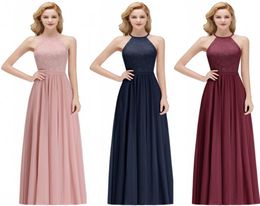 Imagem real designer blush rosa vestidos de dama de honra sexy halter renda chiffon até o chão vestido de dama de honra cps10723270704