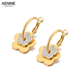 Hoop Earrings 316L Stainless Steel Rhinestone Plum Blossom For Women Metal Waterproof Gold Color Party Jewelry AE23161