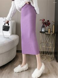 Skirts 2024 Winter Thickening Women Knitted Female High Waist Office Ladies Elastic Knitting Midi Length Skirt Spring