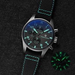 PAGANI DESIGN 42MM Pilot Mens Quartz Wristwatch Multi Time Zone Timing Code Watch Sapphire Glass Watches Clock 240315