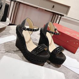 Sandals Shoes For Women Size35-43 Genuine Leather Rivet Wedges Super High Heels Pumps Flat Platform Summer Zapatillas Mujer
