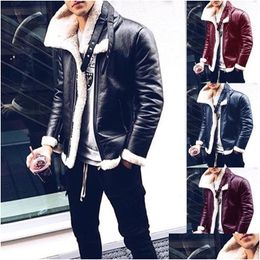 Men'S Fur & Faux Mens Lugentolo Menfaux Leather Jacket Winter Fashion Plus Veet Coat Stand-Up Collar And Long Sleeves Slim Casual Jack Dh0Ca