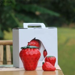 Jars Simulated Strawberry Ceramic Storage Jar Tea Caddy Household Sealed Candy Nut Jar Kitchen Storage Container Home Decoration