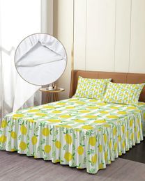 Bed Skirt Yellow Green Leaves Stripes Elastic Fitted Bedspread With Pillowcases Mattress Cover Bedding Set Sheet