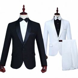 elegant solid color Full set 2-piece Men Suit for Wedding suits Banquet Host Dance Prom Men's suits Choir performance singer set m2P8#