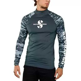 Men's Swimwear New Mens Long Sleeve Rashguard Swim Shirt UPF 50+ Surfing Diving Swimwear Swimming Tight T-shirts Beach UV Protection Swimsuit 24327