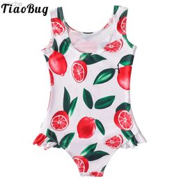 One-Pieces Kids Summer Swimsuit Girls One Piece Swimwear Sleeveless Round Neck Swimming Clothing Cute Cartoon Fruits Print Child Beachwear 24327