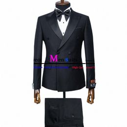 black Men Suit Set Double Breasted Formal Suits for Men Slim Fit 2 Piece Groomsmen Wedding Prom Tuxedo Male Busin Blazer Sets k2Jf#