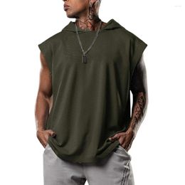 Men's Tank Tops Sleeveless Hooded Vest Loose Top Fitness Pullover Sports Casual