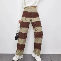 Women's Jeans Spring/Summer Contrasting Striped Patchwork Casual Pants With Pockets For Women Sweat