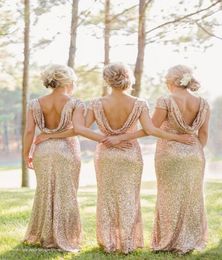 Sequins Bridesmaid dresses U Open Back Long Short Sleeves Sheath Champagne Gold Dress Custom Made Cheap Bridesmaid Gown Real Image5097267