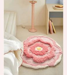 Carpets 100 100CM Floral Shaped Tufted Carpet Mat Living Room Bedside Decorative Bathroom Water Absorbent Non-slip Foot