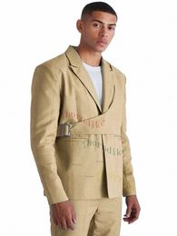 thorndike New Fi Champange Men's Suit 2 Pieces Peaked Lapel Flat Slim Fit Casual Tuxedos For Wedding Blazer+Pants Z0HK#