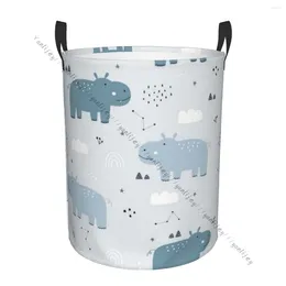 Laundry Bags Basket Storage Bag Waterproof Foldable Cartoon Hippo Dirty Clothes Sundries Hamper