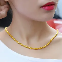 Chains Real 18K Sand Gold Olive Beads Necklace For Women Fine Jewelry Pure 999 Color Chain Genuine Wedding Birthday