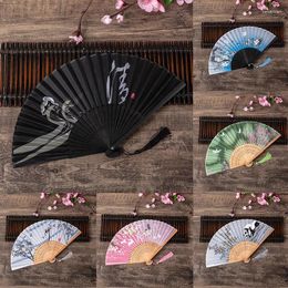 Decorative Figurines Chinese Style Folding Fan Japanese Printed Pattern Craft Gift Hand Held Fans Tassel Dance Home Decor Ornament