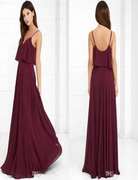 Burgundy Straps Spaghetti Chiffon Bridesmaid Dresses 2017 A Line Sexy Deep V Neck Low Back Maid Of Honour Gowns Cheap Wedding Party5015861