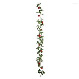 Decorative Flowers -Fake Rose Vine Plants Artificial Flower Hanging Ivy Home El Office Wedding Party Garden Arch Decor