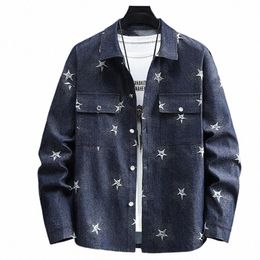 star Embroidery Denim Jacket Men Jean Coat Plus Size 11XL Fi Casual Cargo Denim Coat Male Big Size 11XL 92Us#