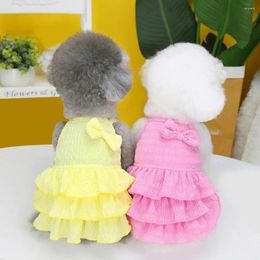 Dog Apparel Dress Breathable Pet Layered Hem Bowknot Solid Colour Princess Supplies Gift