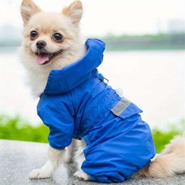 Raincoat, Puppy Pet Clothes, Dog Rain Jumpsuit, Hooded Reflective Warning Costume for Dogs