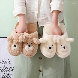 Slippers Casual Cartoon Bear Cotton Women Home Indoor Non-Slip Men Winter Comfortable Warm Flat Shoes